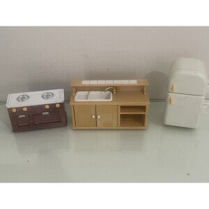 Calico Critters Sylvanian Kitchen cabinets sinks vanity Refrigerator Gas Oven